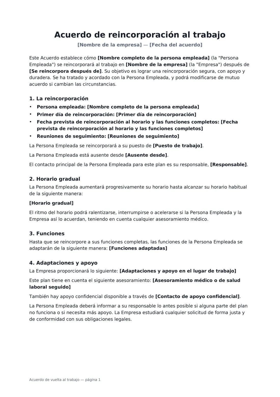 Acuerdo de vuelta al trabajo: página 1 de 2