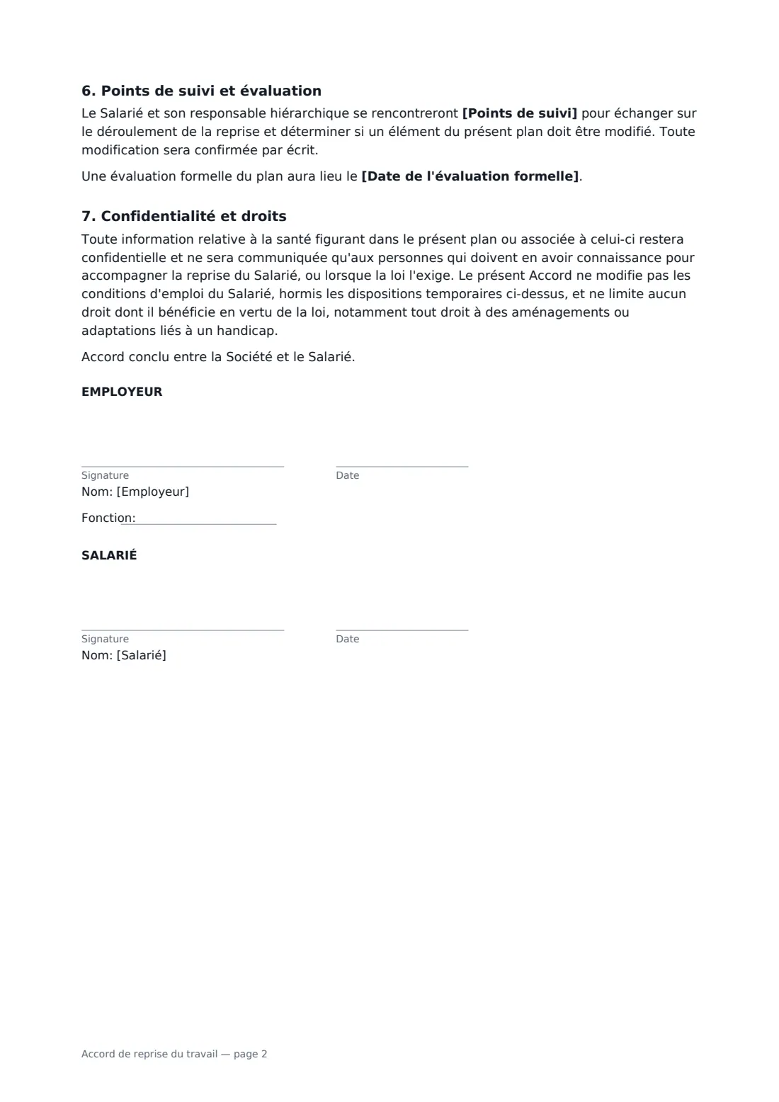 Accord de reprise du travail — page 2 sur 2