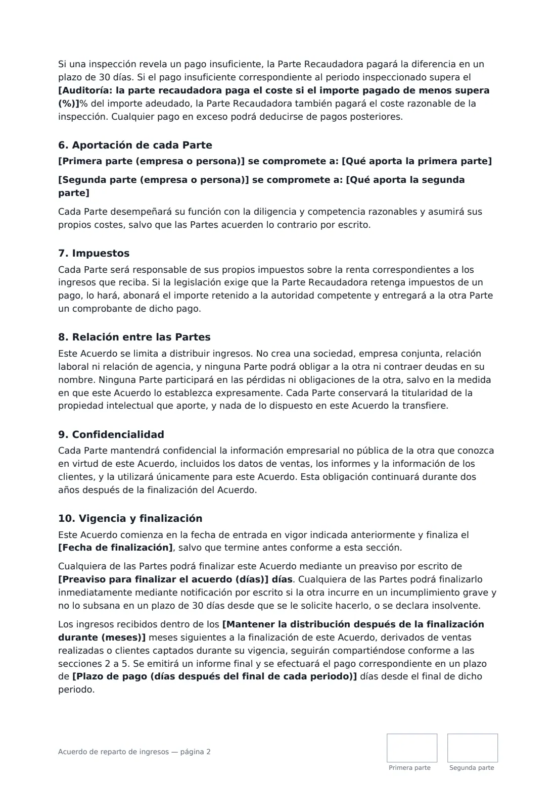 Acuerdo de reparto de ingresos: página 2 de 3