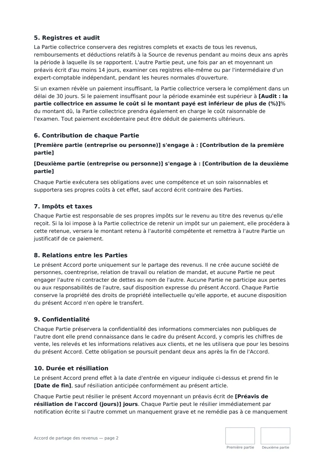 Accord de partage des revenus — page 2 sur 3
