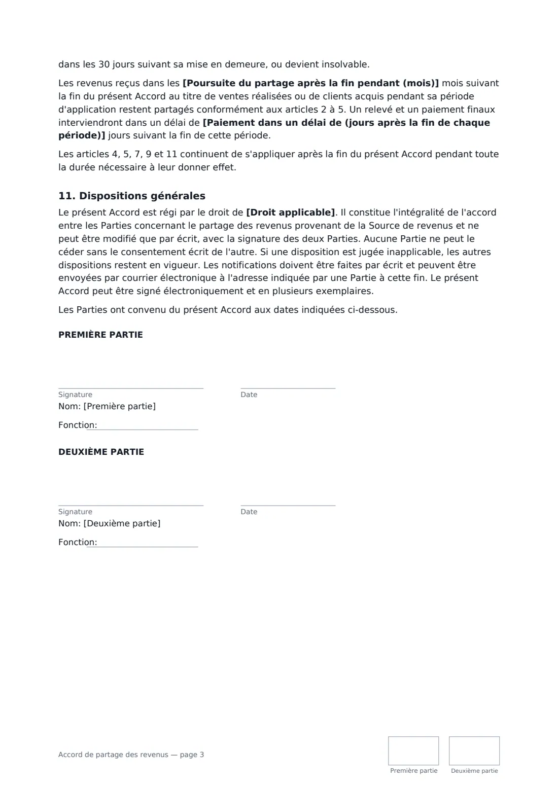 Accord de partage des revenus — page 3 sur 3