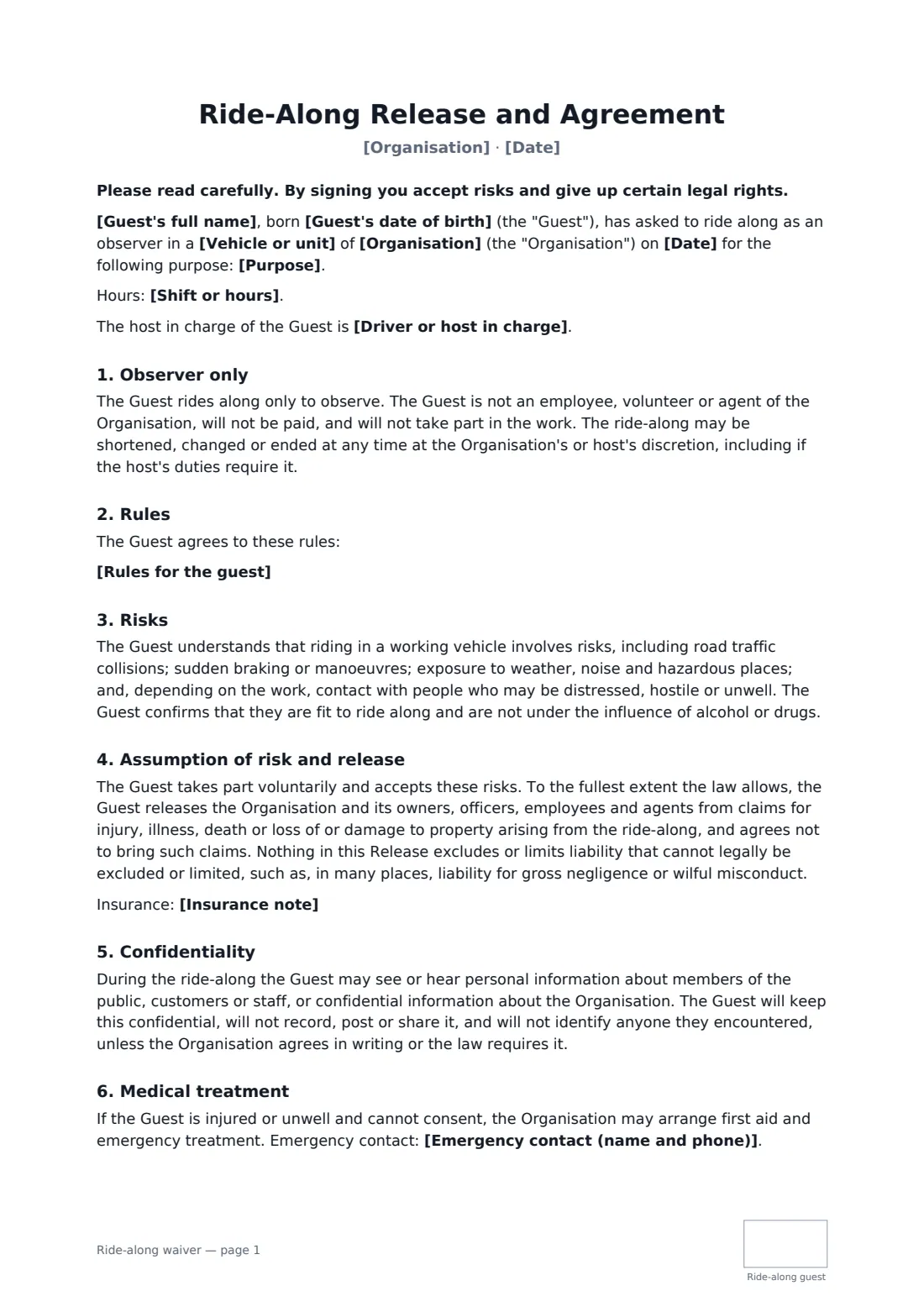 Ride-along waiver — page 1 of 2