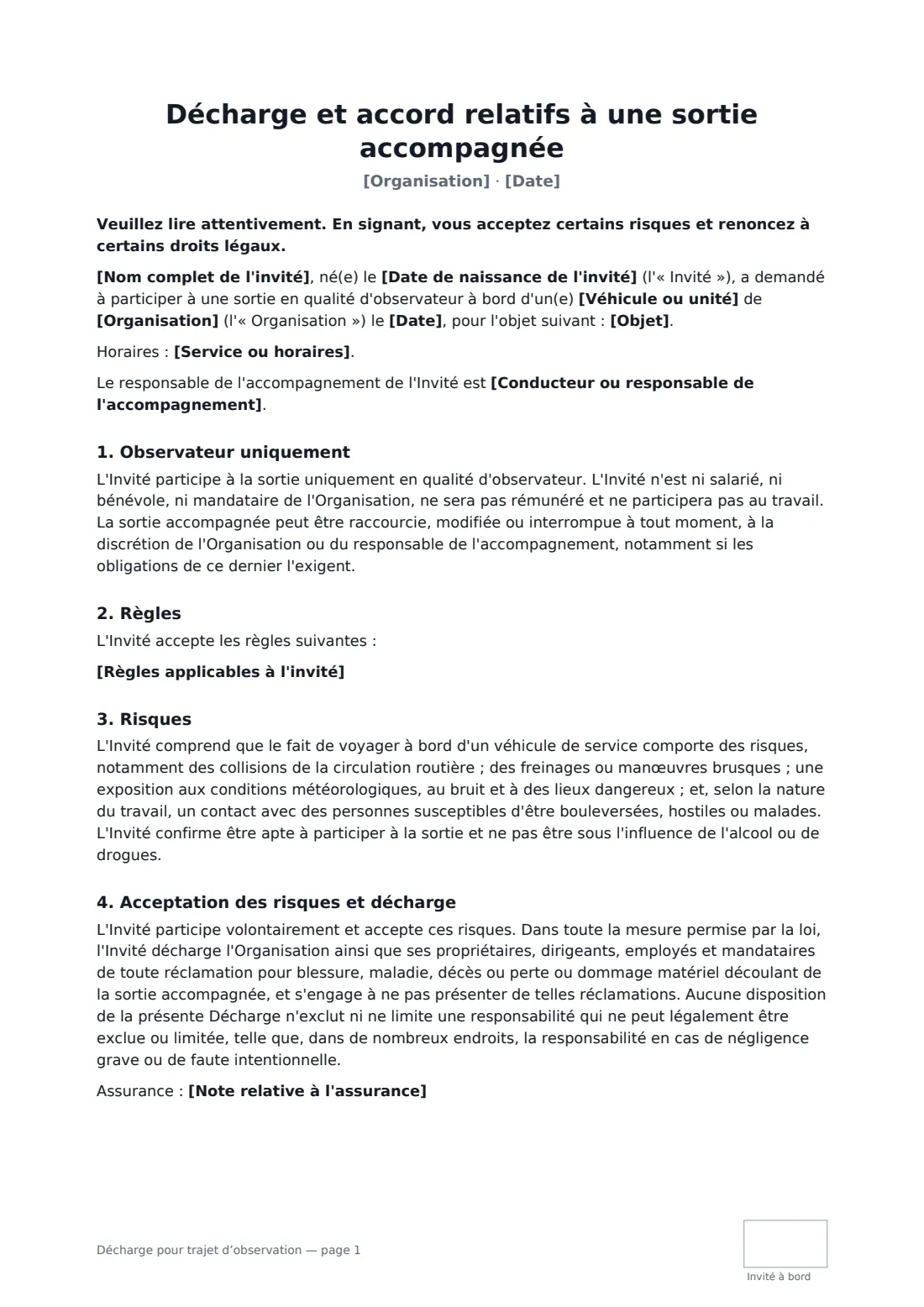 Décharge pour trajet d’observation — page 1 sur 2