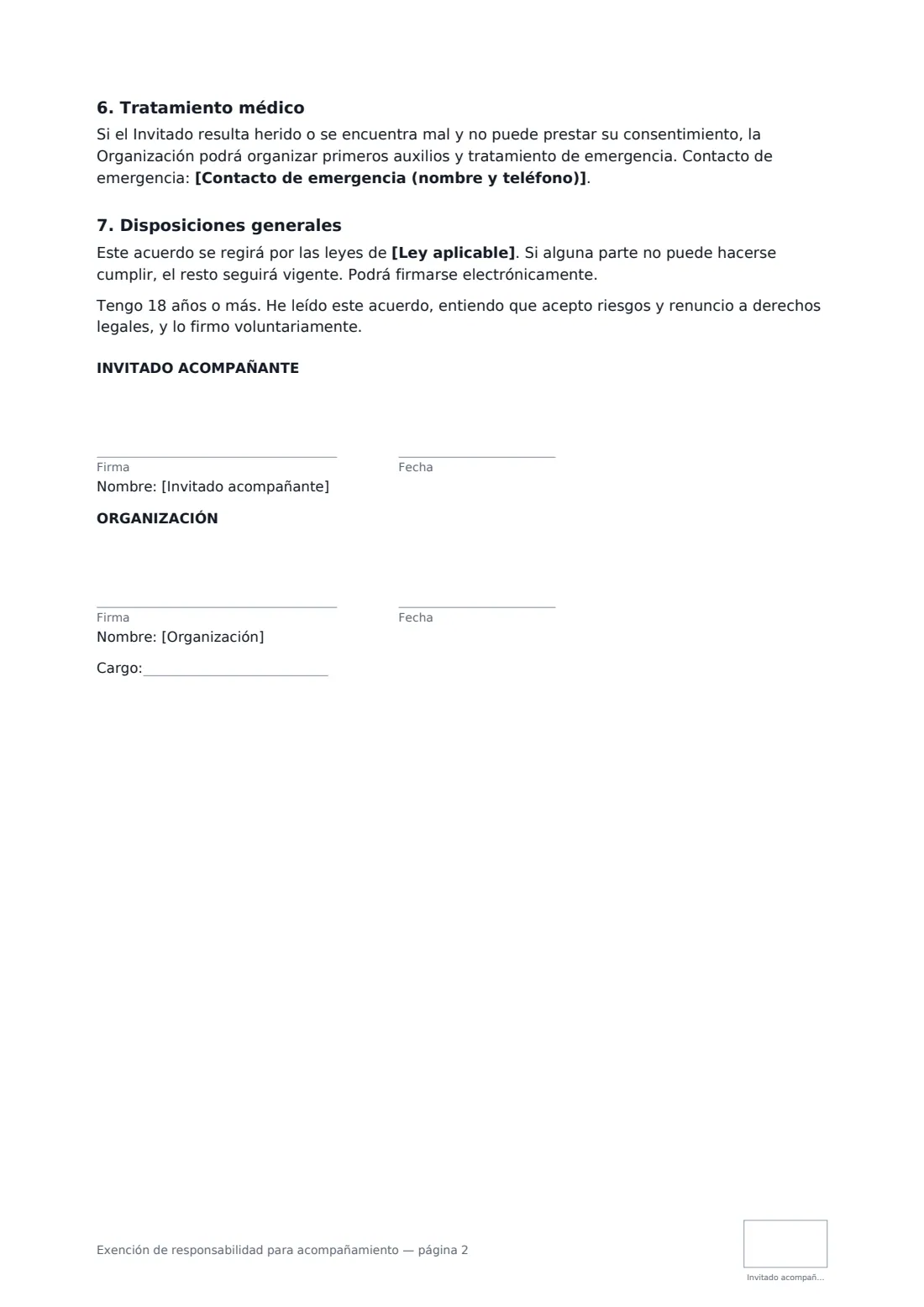 Exención de responsabilidad para acompañamiento: página 2 de 2