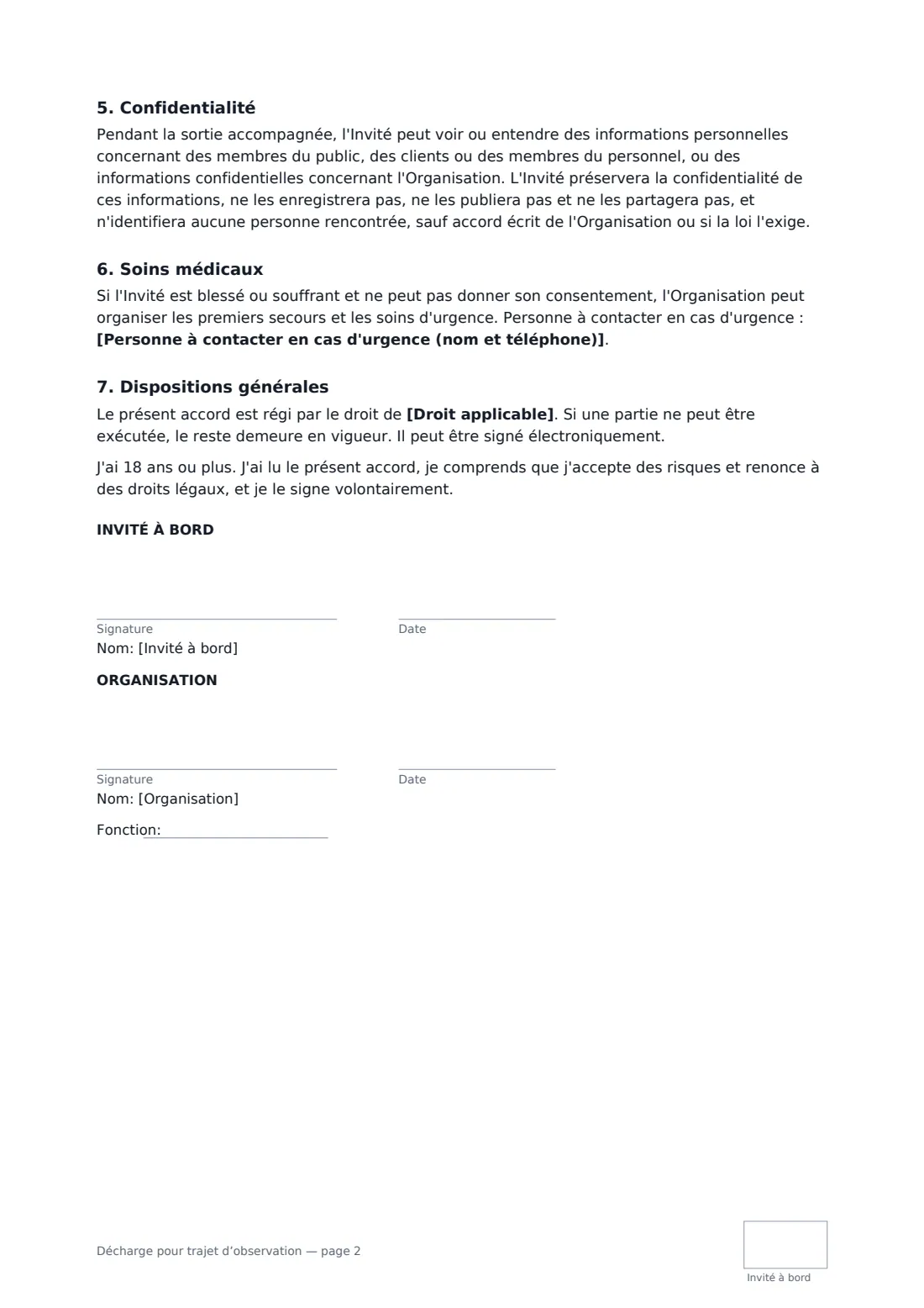 Décharge pour trajet d’observation — page 2 sur 2