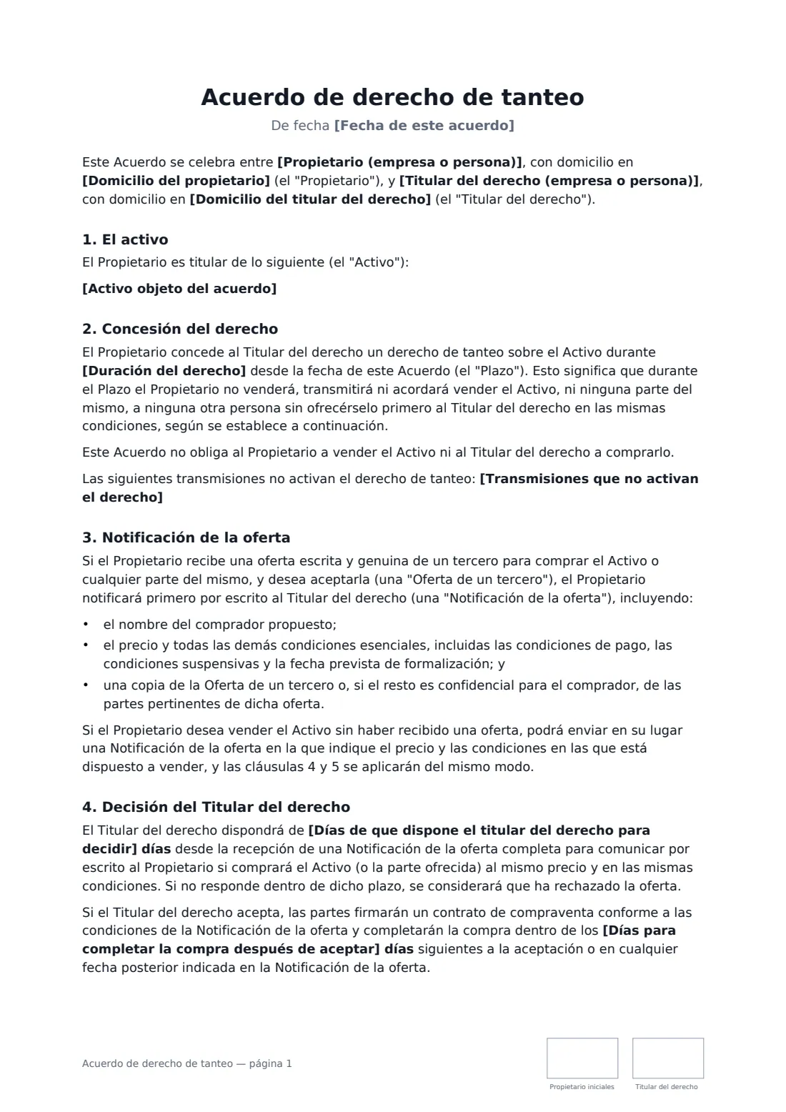 Acuerdo de derecho de tanteo: página 1 de 3