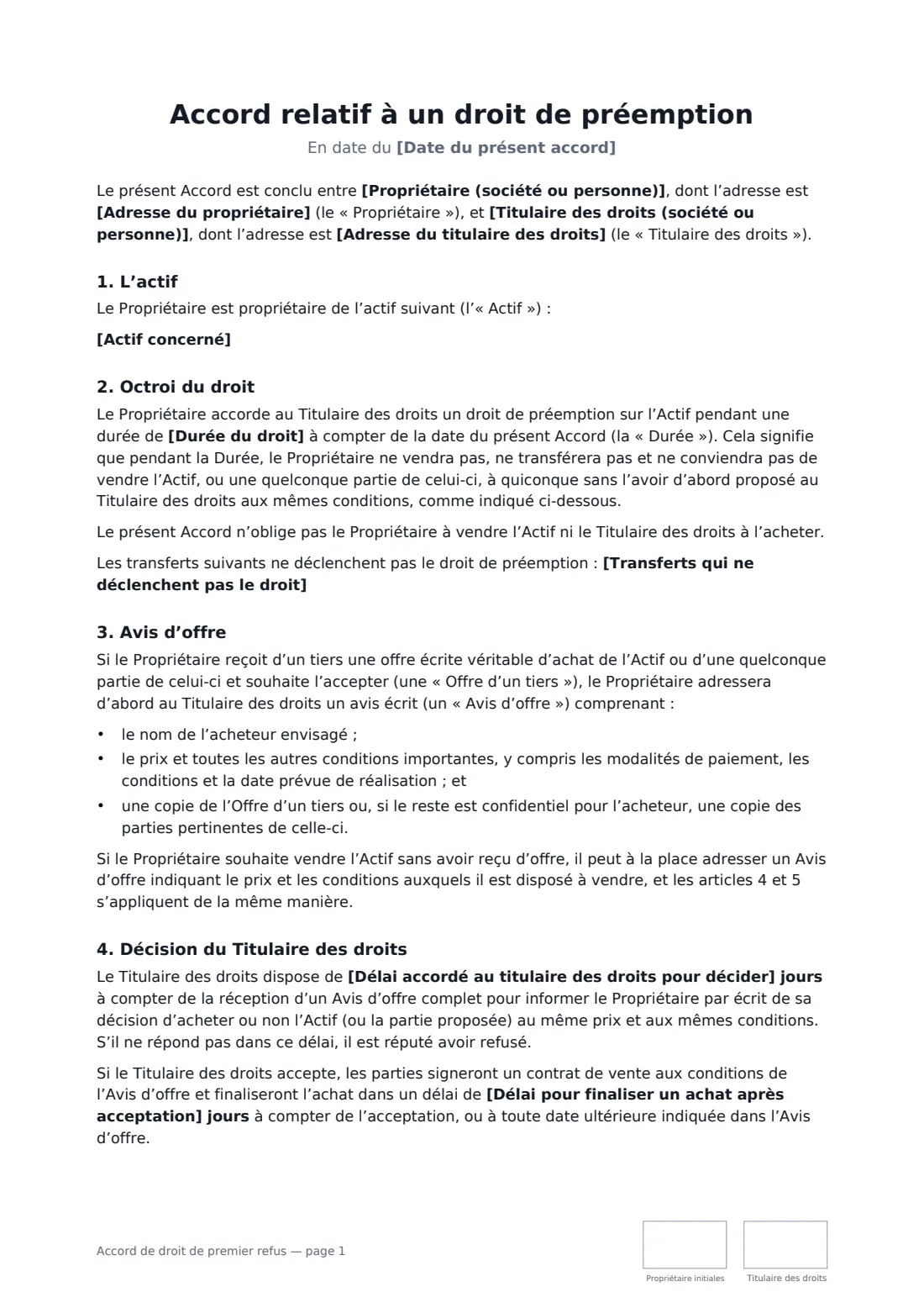 Accord de droit de premier refus — page 1 sur 3