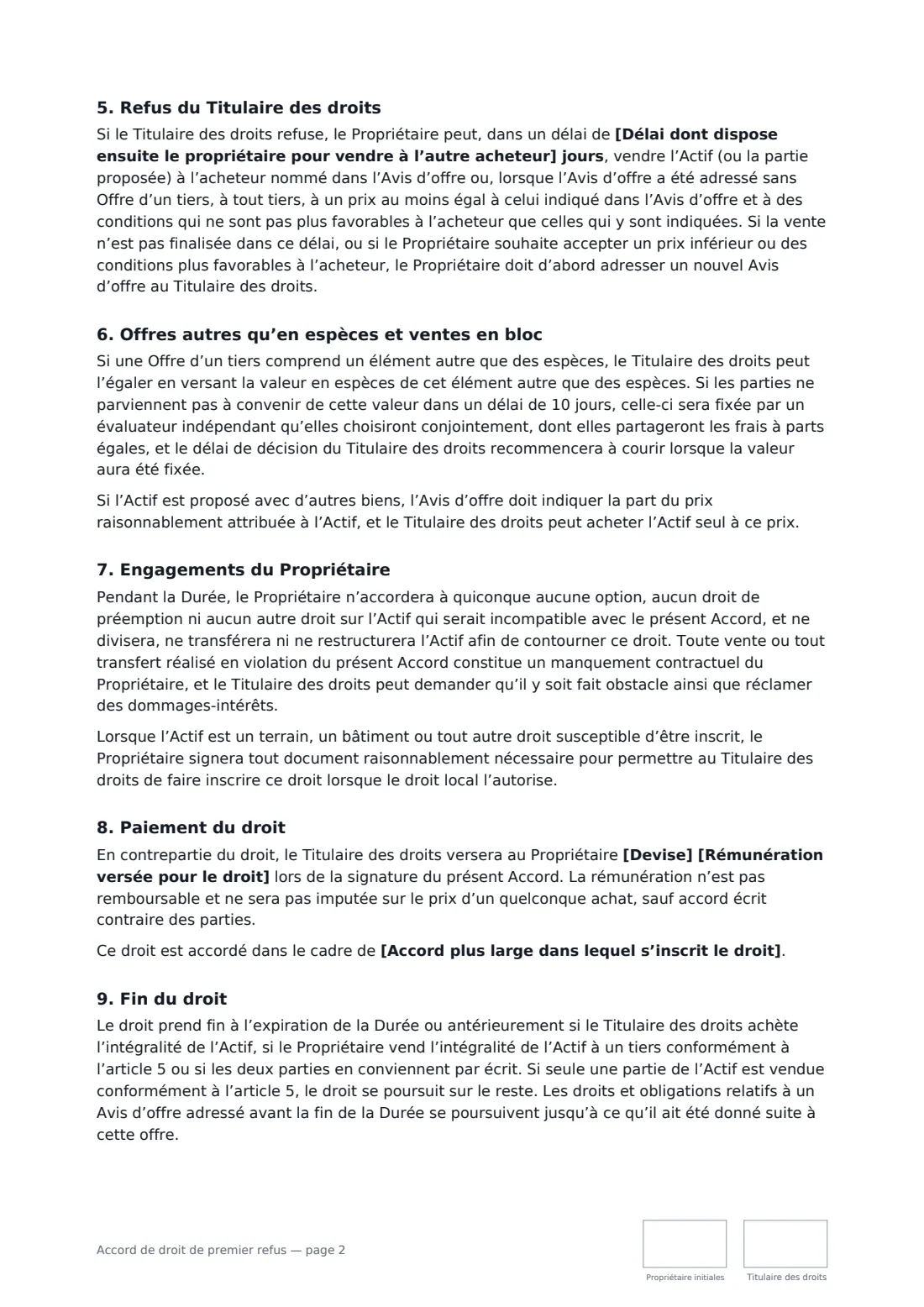 Accord de droit de premier refus — page 2 sur 3
