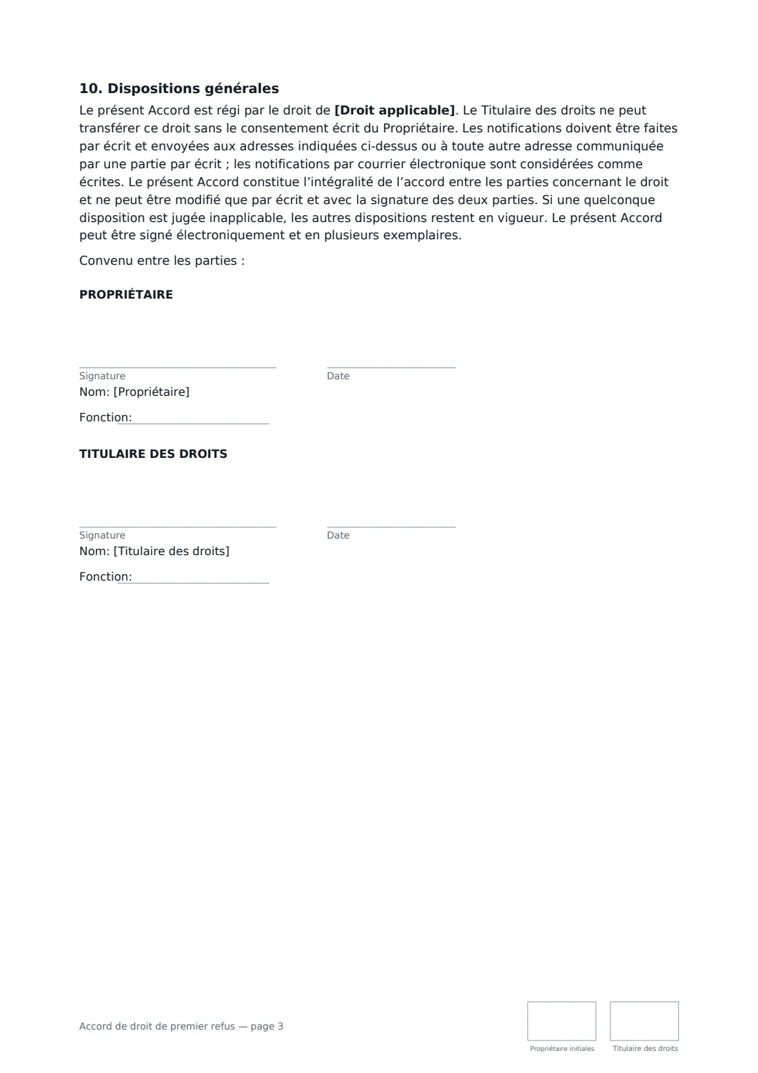 Accord de droit de premier refus — page 3 sur 3