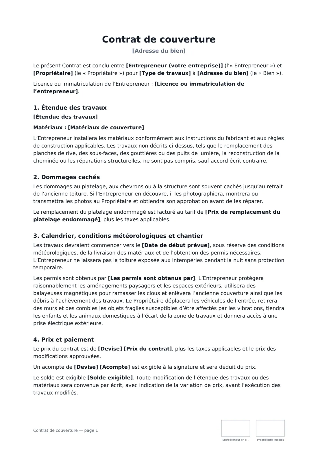 Contrat de couverture — page 1 sur 3