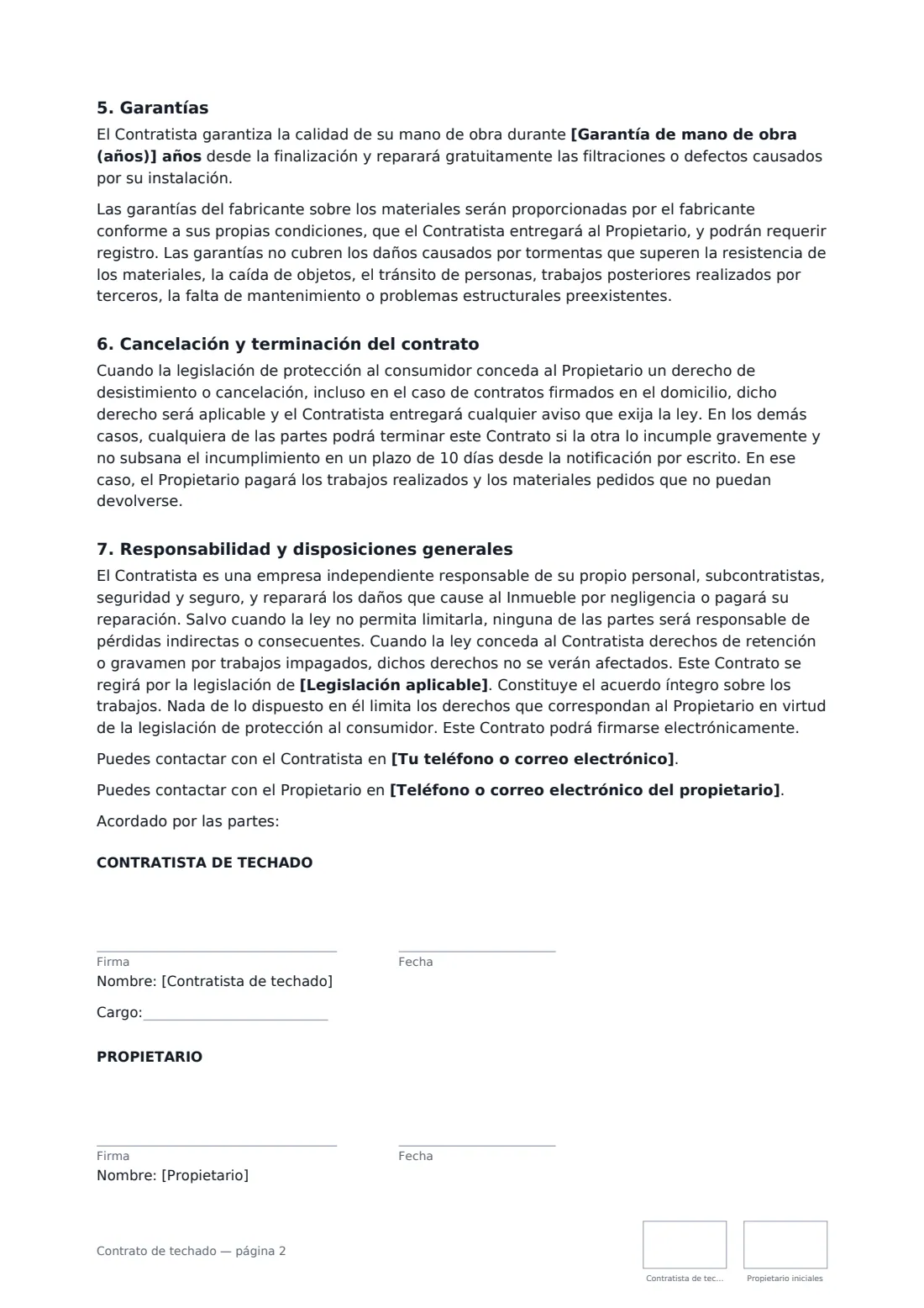 Contrato de techado: página 2 de 2