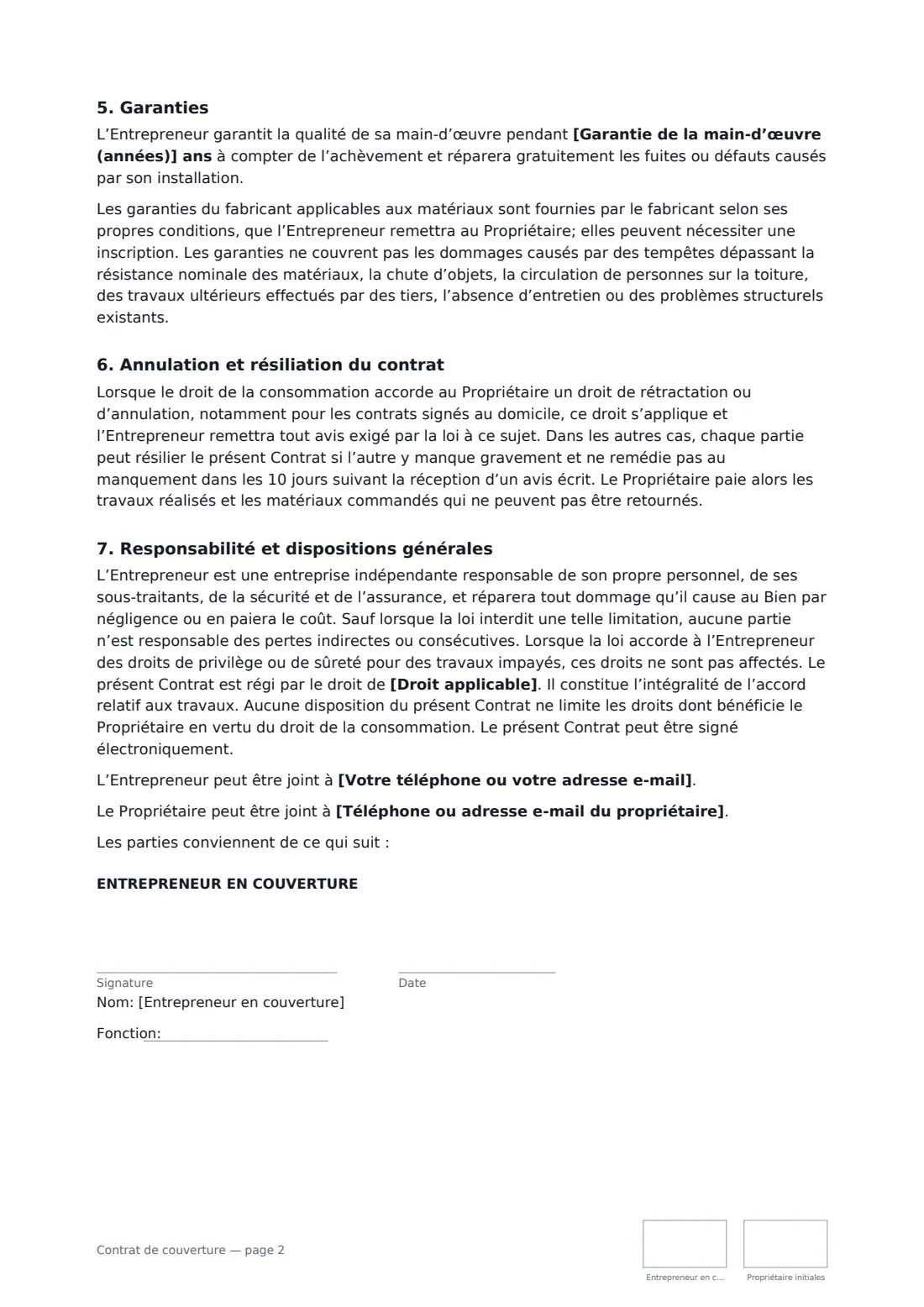 Contrat de couverture — page 2 sur 3