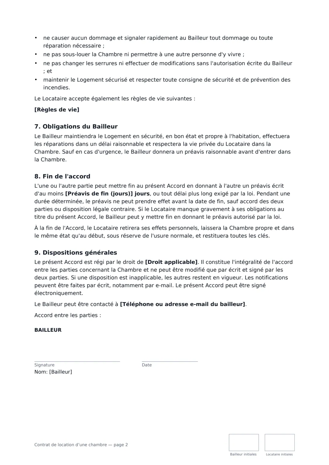 Contrat de location d’une chambre — page 2 sur 3
