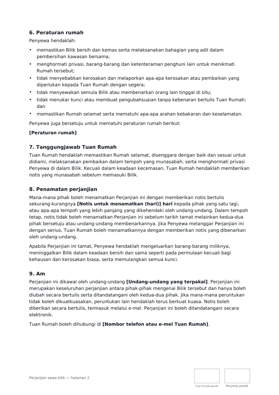 Perjanjian sewa bilik — halaman 2 daripada 3