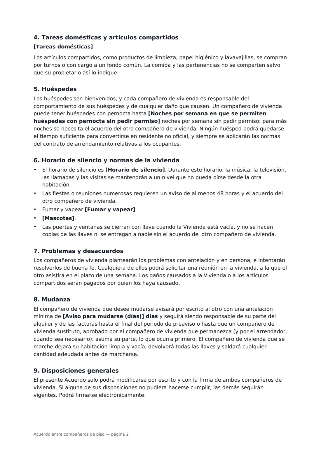 Acuerdo entre compañeros de piso: página 2 de 3