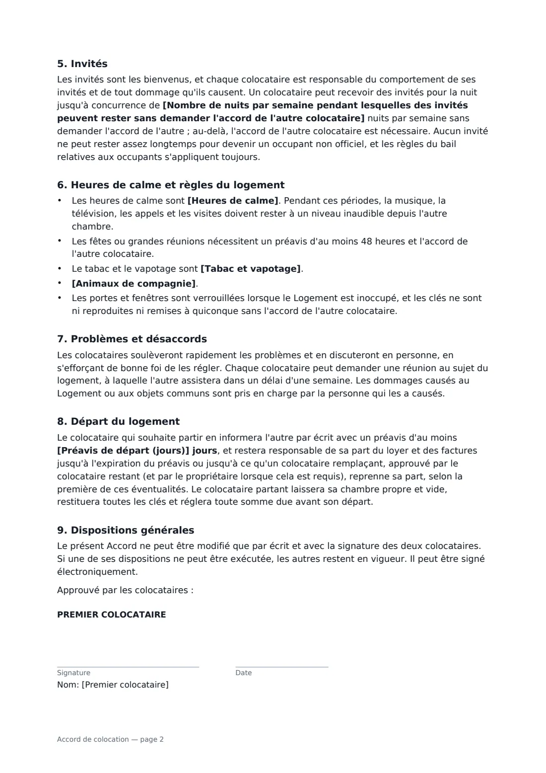 Accord de colocation — page 2 sur 3