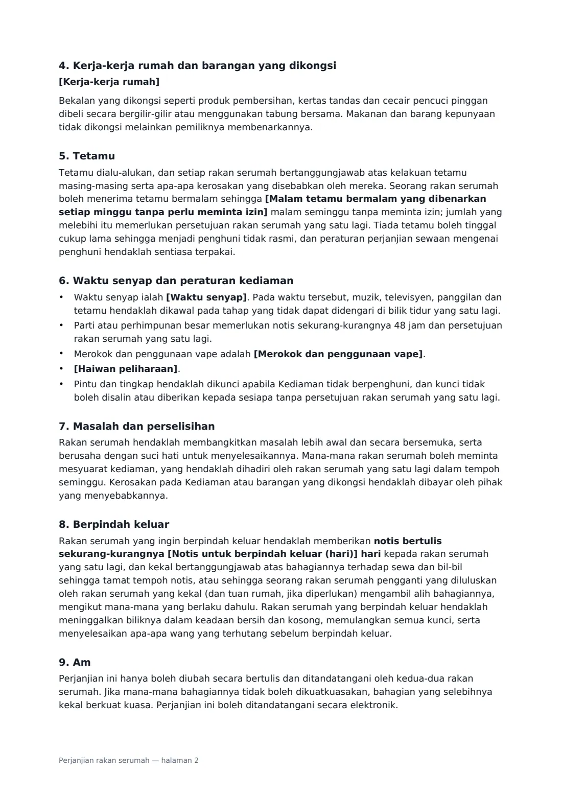 Perjanjian rakan serumah — halaman 2 daripada 3