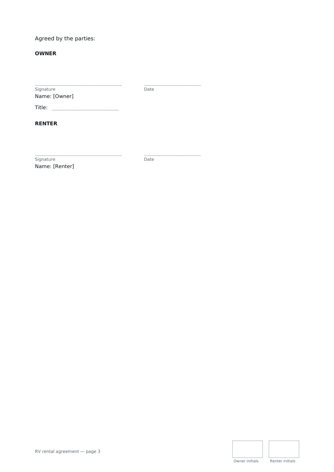 RV rental agreement — page 3 of 3