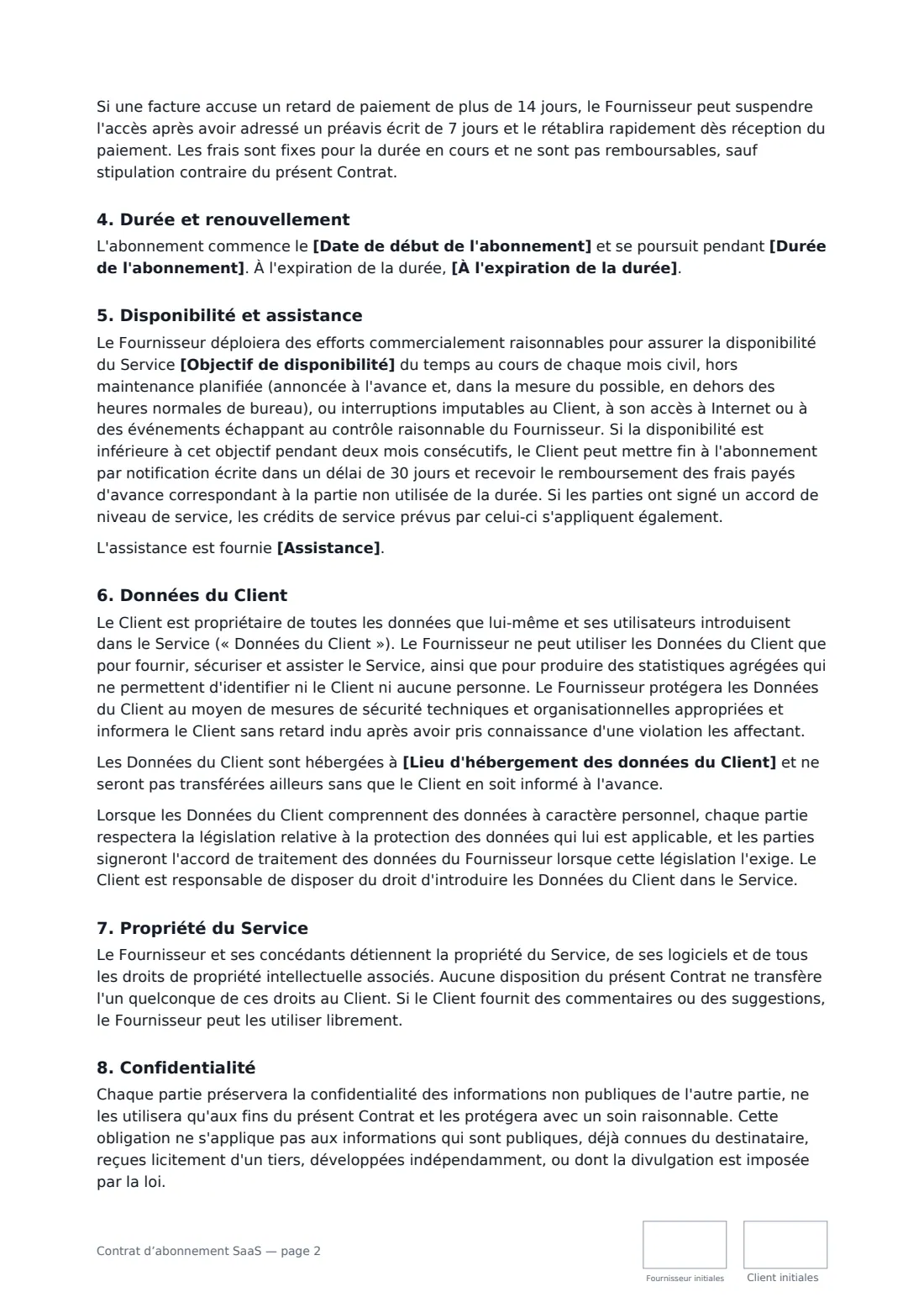 Contrat d’abonnement SaaS — page 2 sur 4