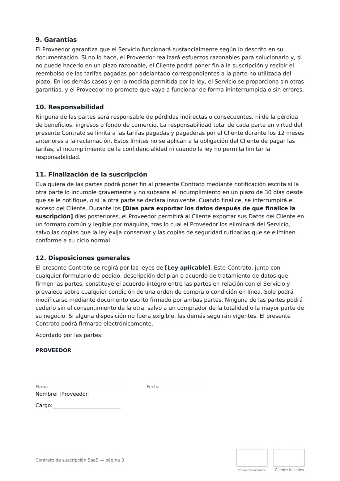 Contrato de suscripción SaaS: página 3 de 4