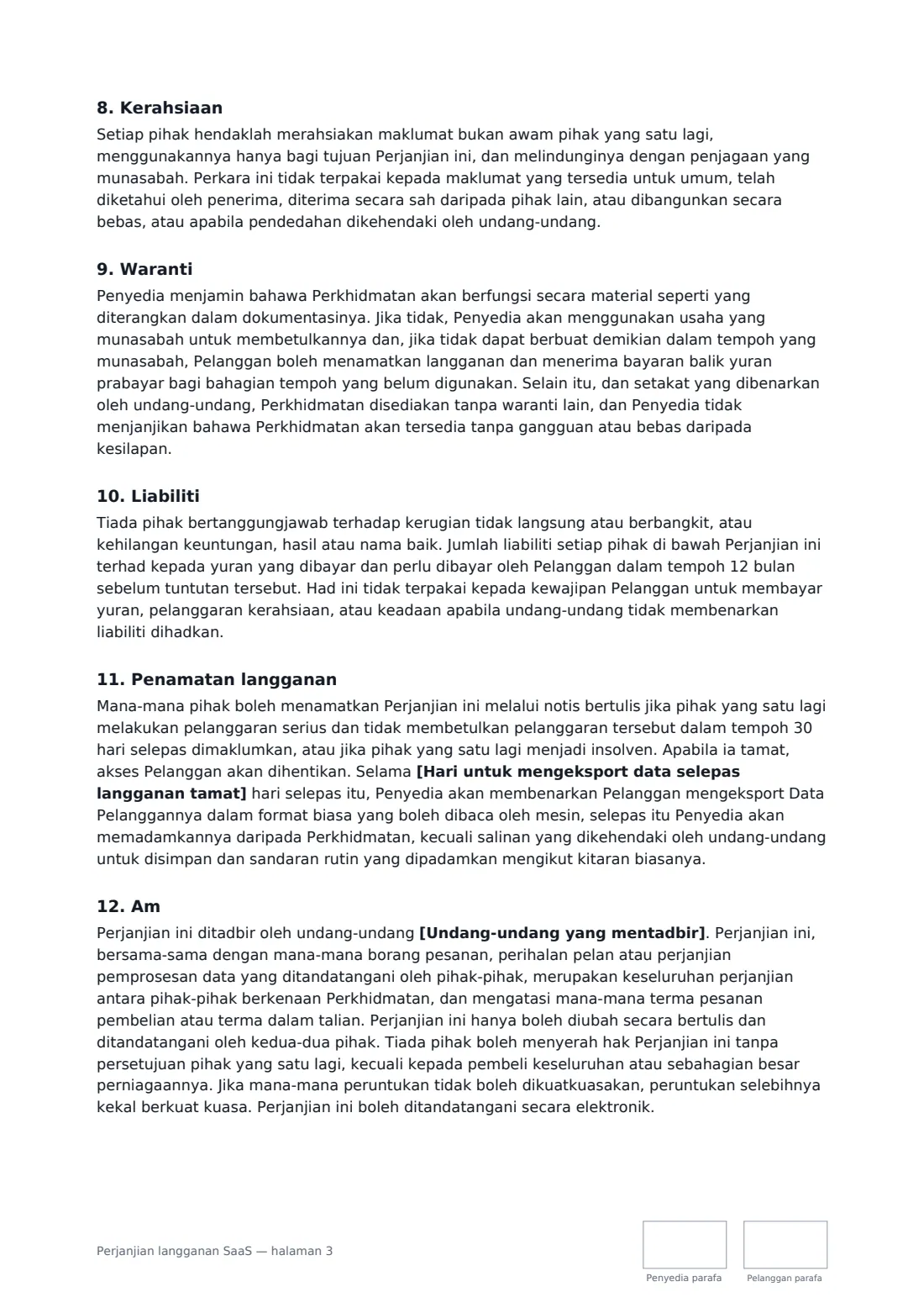 Perjanjian langganan SaaS — halaman 3 daripada 4
