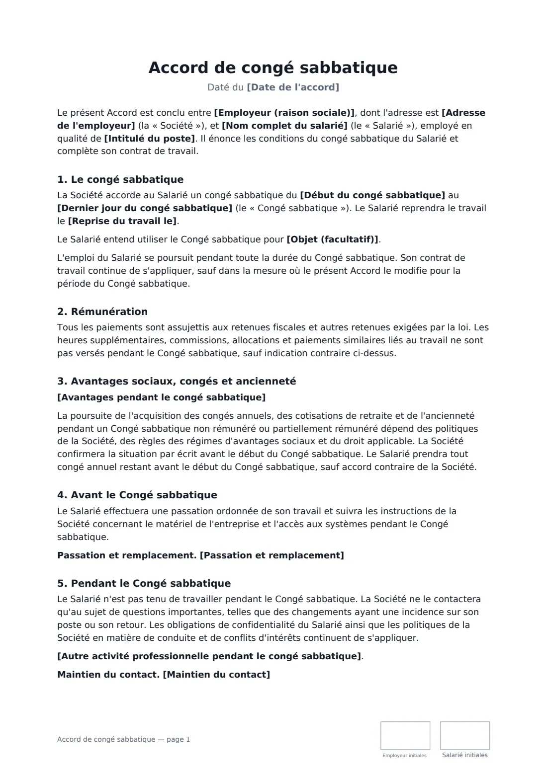 Accord de congé sabbatique — page 1 sur 2