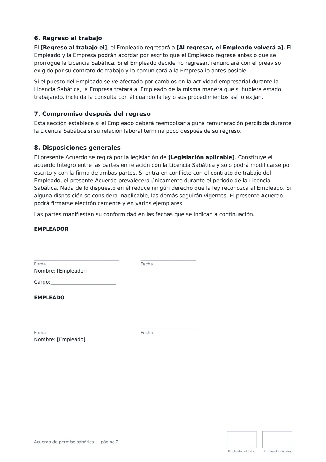 Acuerdo de permiso sabático: página 2 de 2