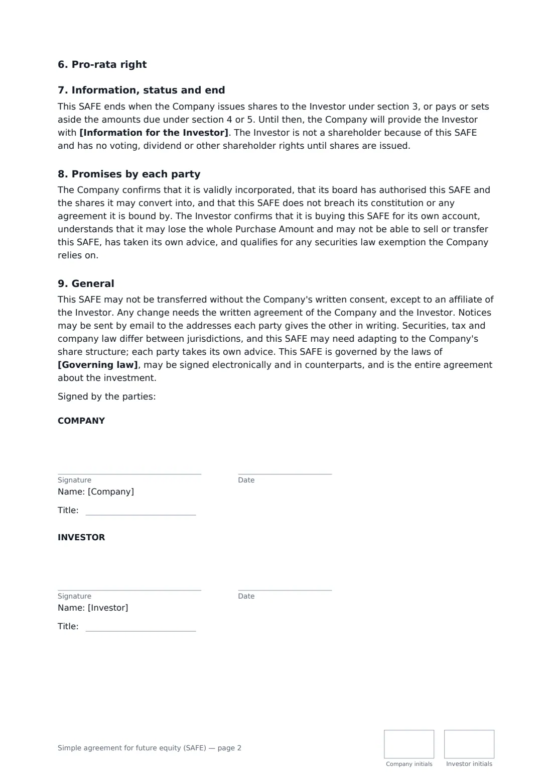 Simple agreement for future equity (SAFE) — page 2 of 2