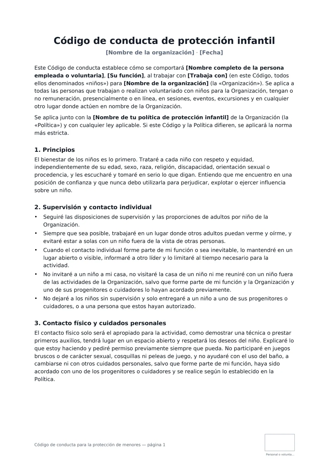 Código de conducta para la protección de menores: página 1 de 4