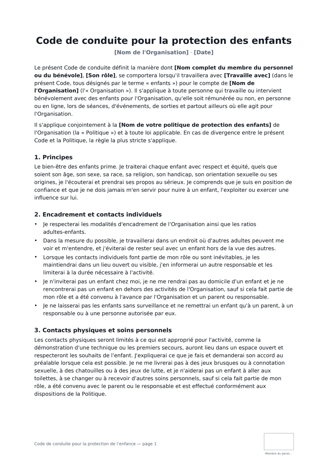 Code de conduite pour la protection de l’enfance — page 1 sur 4