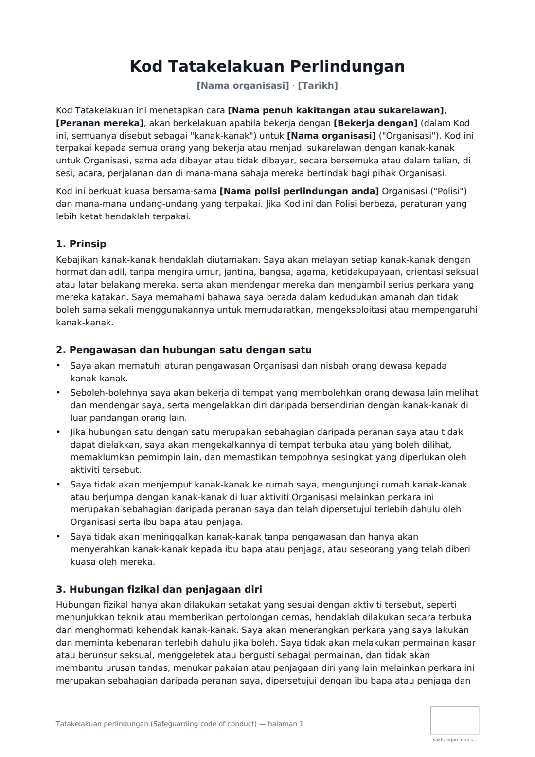 Tatakelakuan perlindungan (Safeguarding code of conduct) — halaman 1 daripada 4