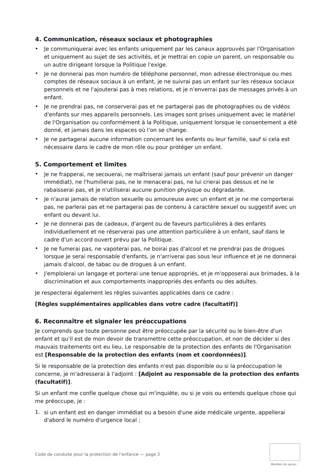 Code de conduite pour la protection de l’enfance — page 2 sur 4