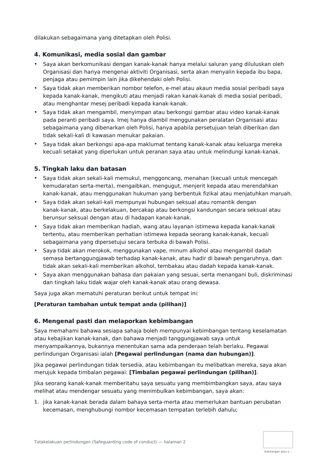 Tatakelakuan perlindungan (Safeguarding code of conduct) — halaman 2 daripada 4