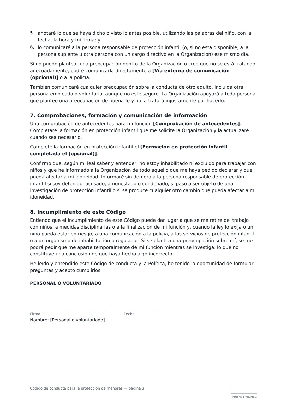 Código de conducta para la protección de menores: página 3 de 4