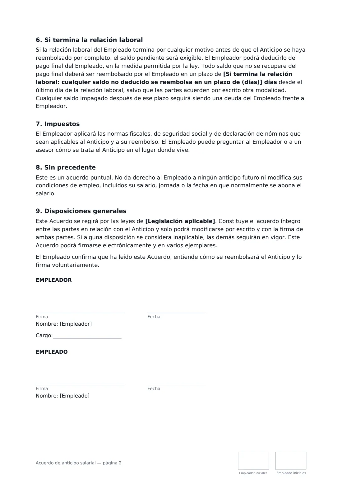 Acuerdo de anticipo salarial: página 2 de 2