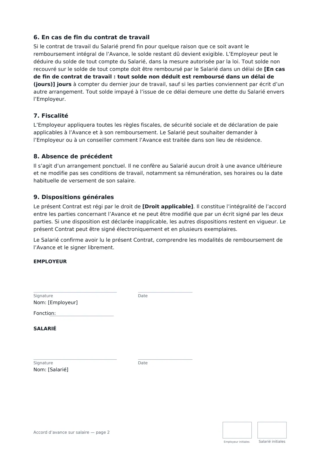 Accord d’avance sur salaire — page 2 sur 2