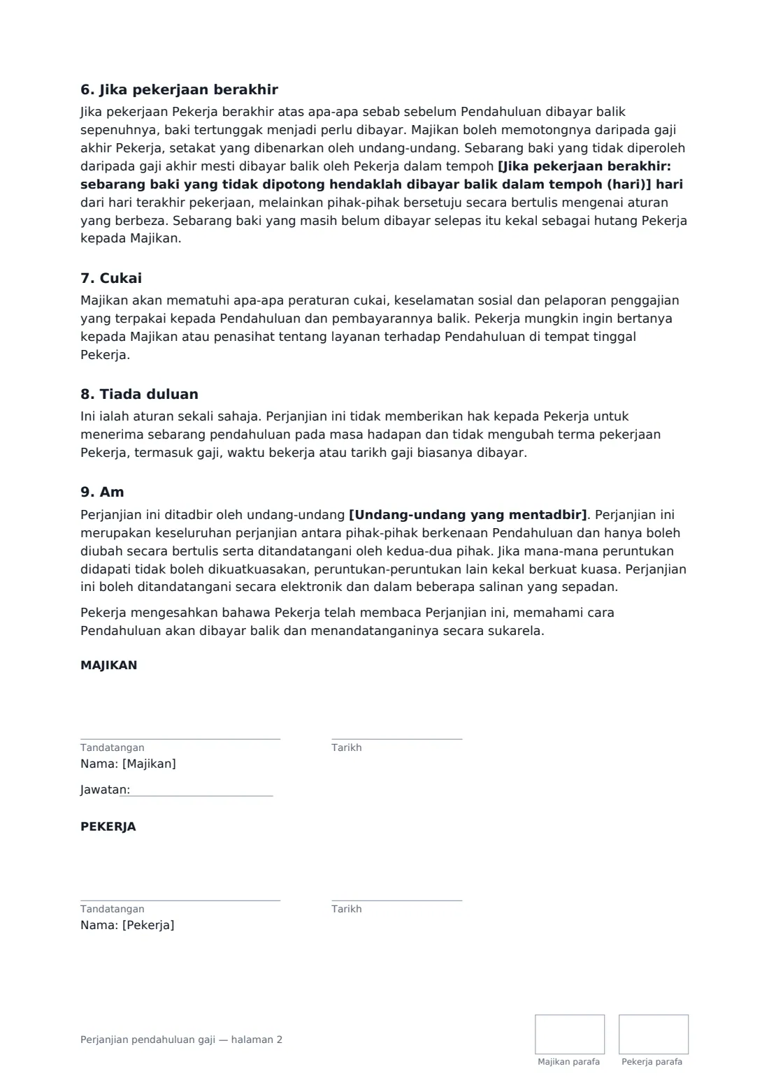 Perjanjian pendahuluan gaji — halaman 2 daripada 2