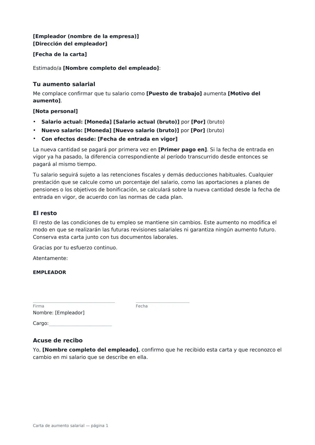 Carta de aumento salarial: página 1 de 2