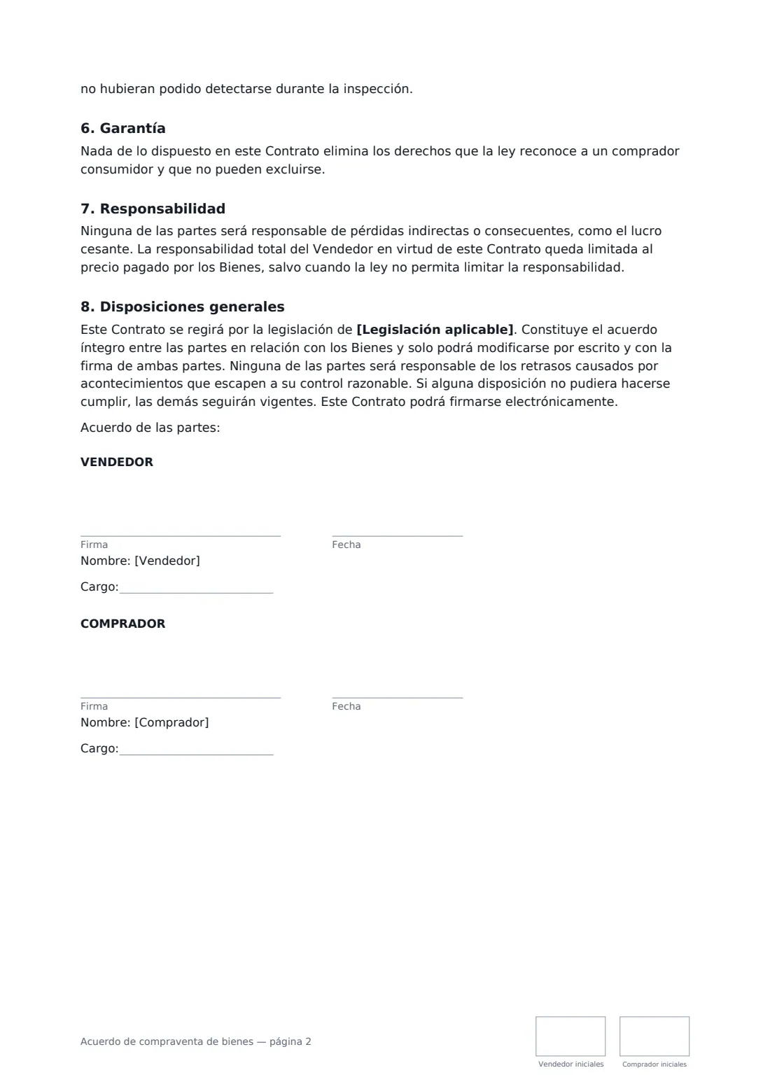 Acuerdo de compraventa de bienes: página 2 de 2