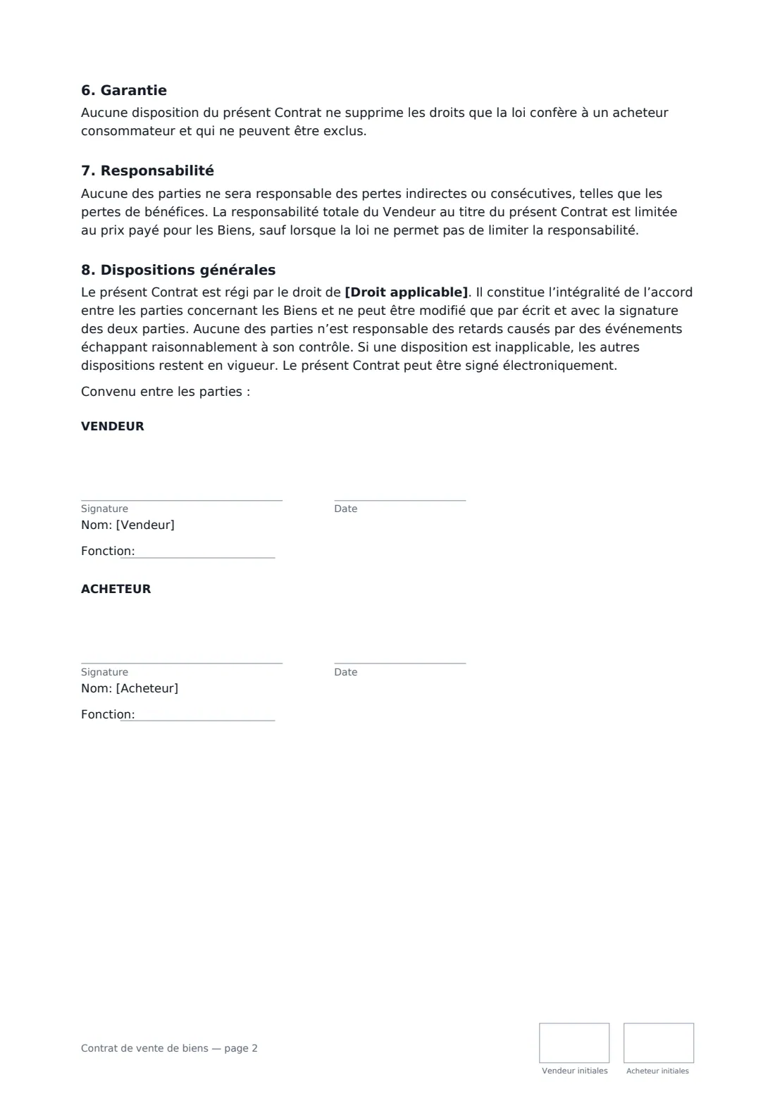 Contrat de vente de biens — page 2 sur 2
