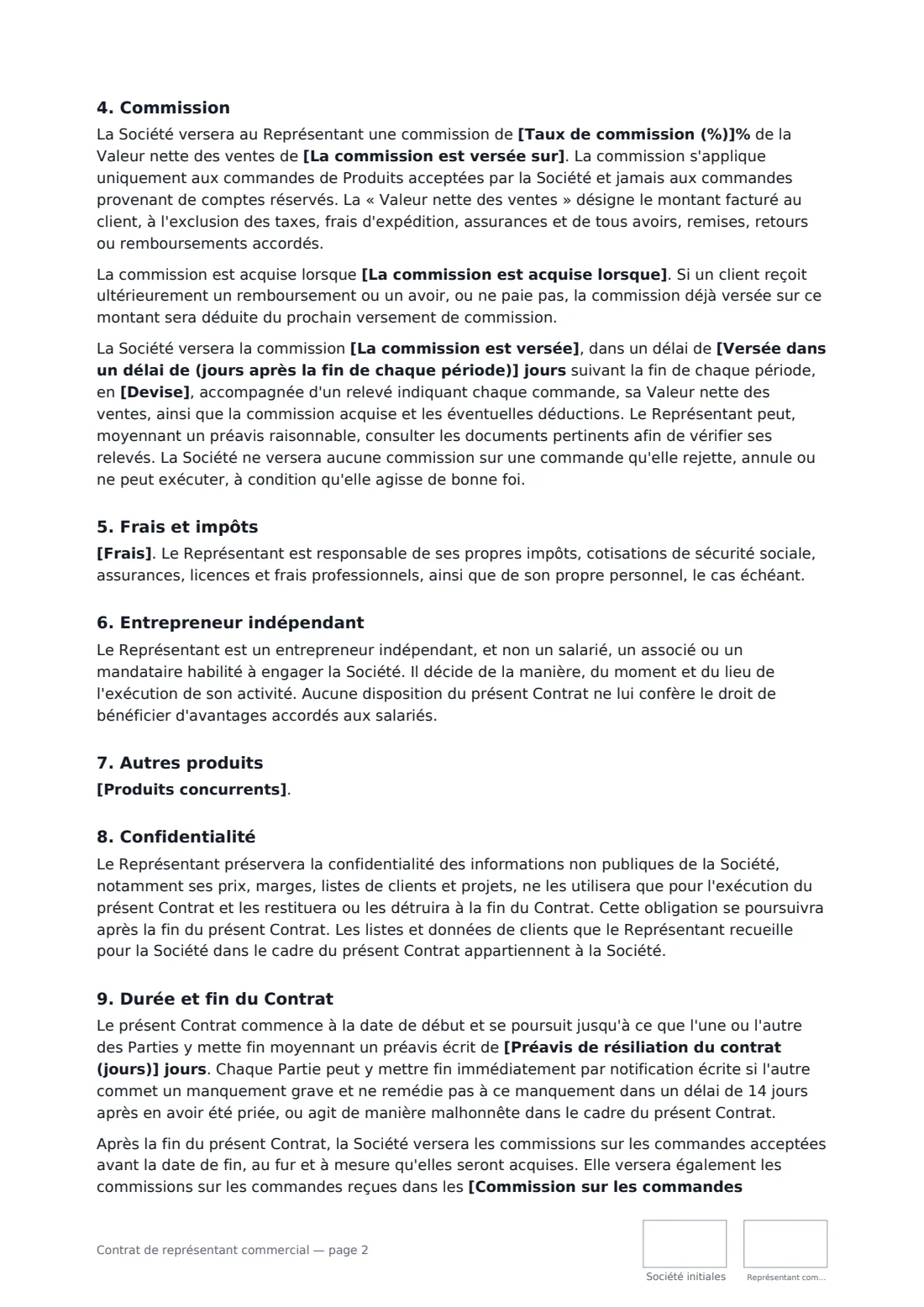 Contrat de représentant commercial — page 2 sur 3