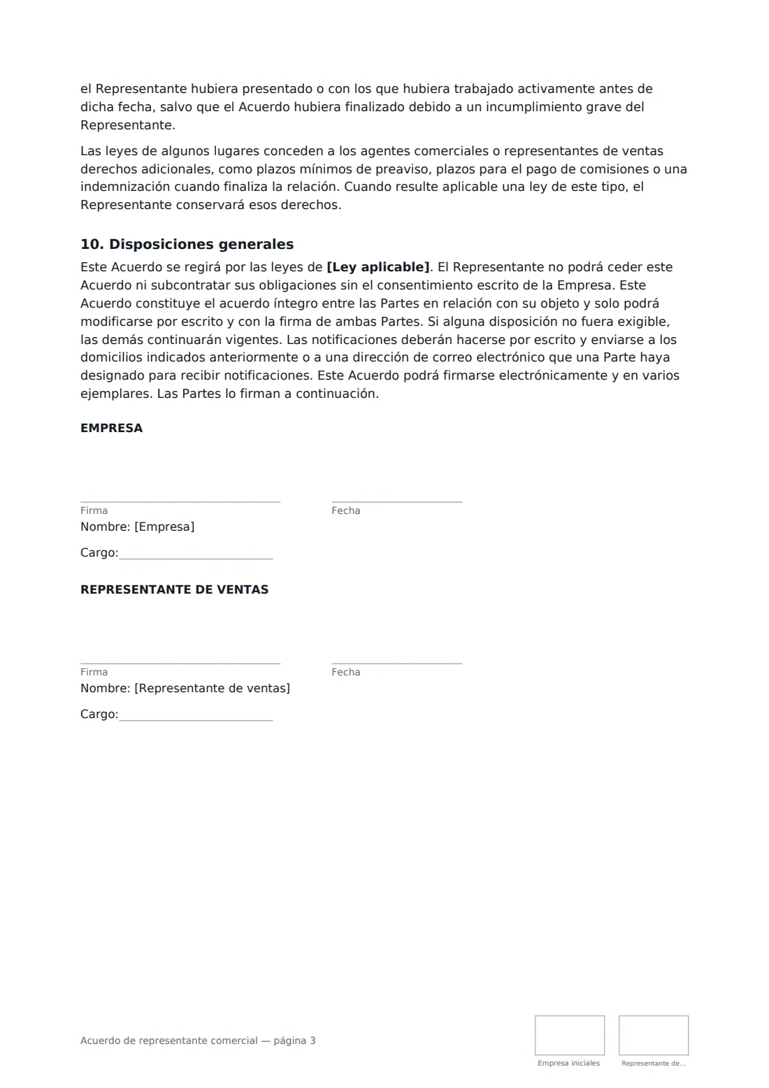 Acuerdo de representante comercial: página 3 de 3