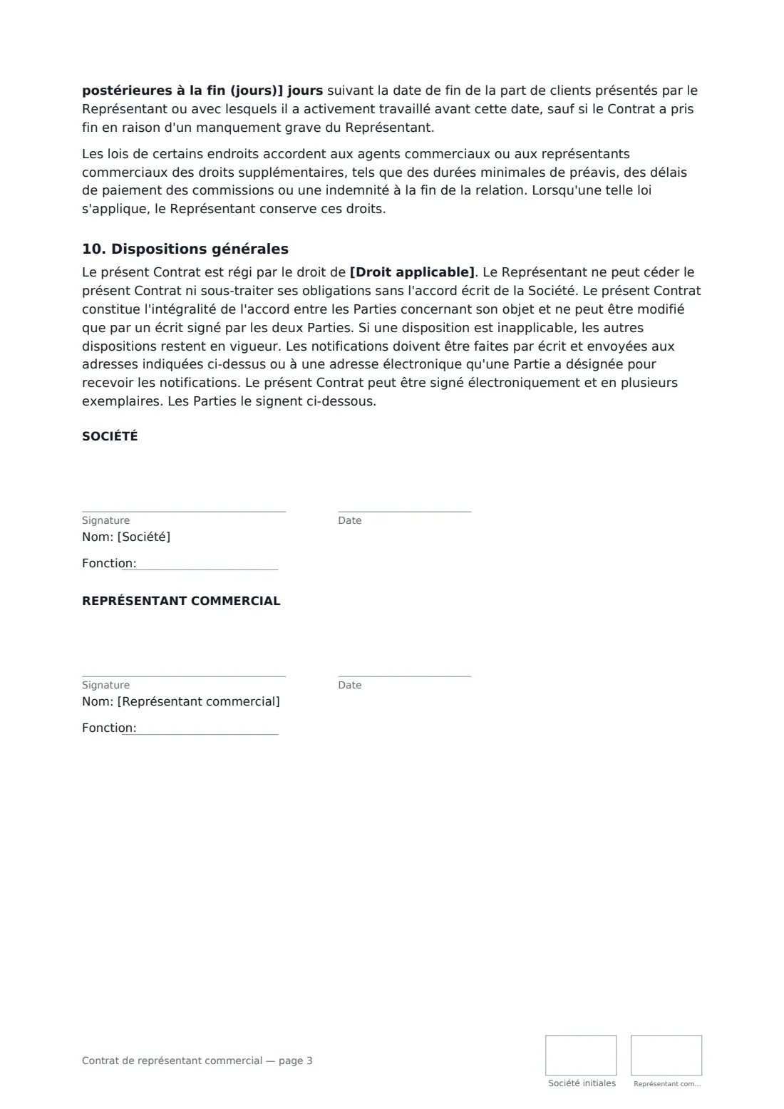 Contrat de représentant commercial — page 3 sur 3