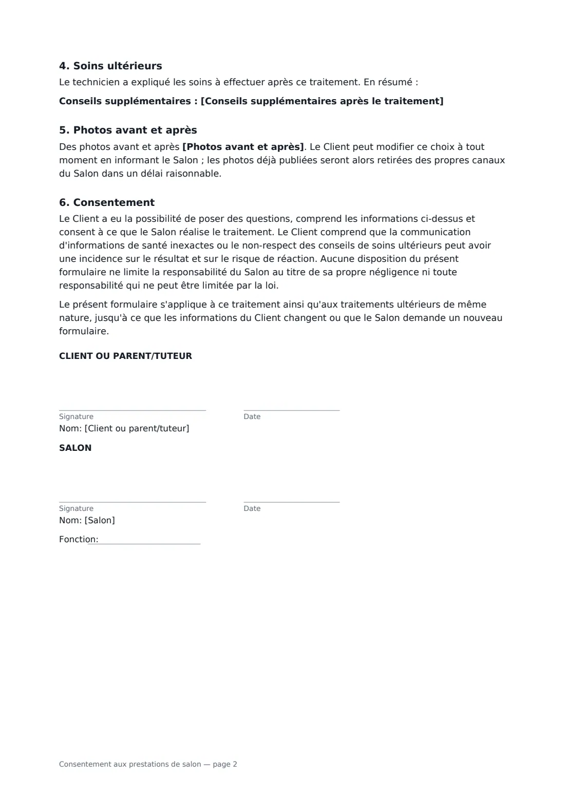 Consentement aux prestations de salon — page 2 sur 2