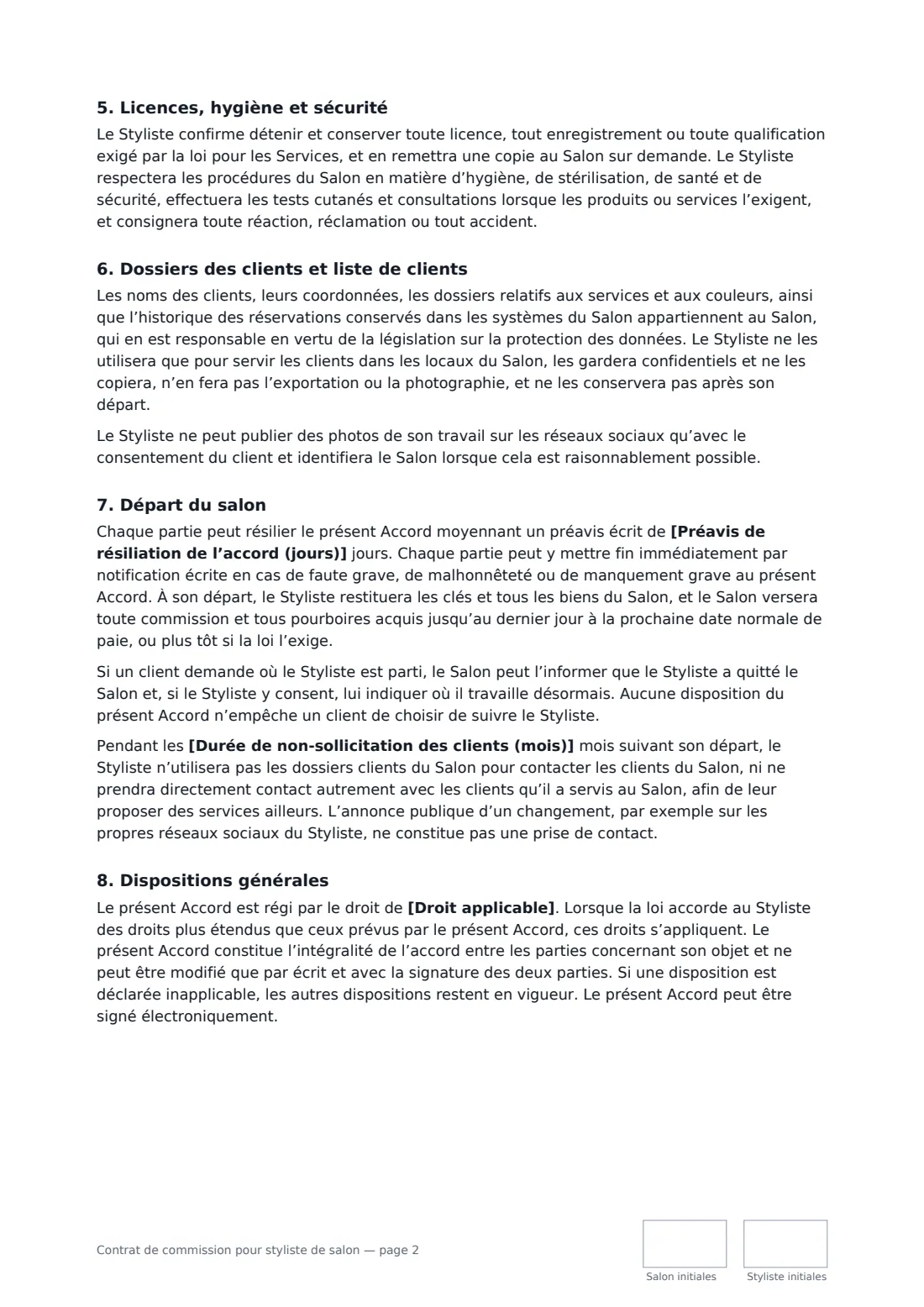 Contrat de commission pour styliste de salon — page 2 sur 3