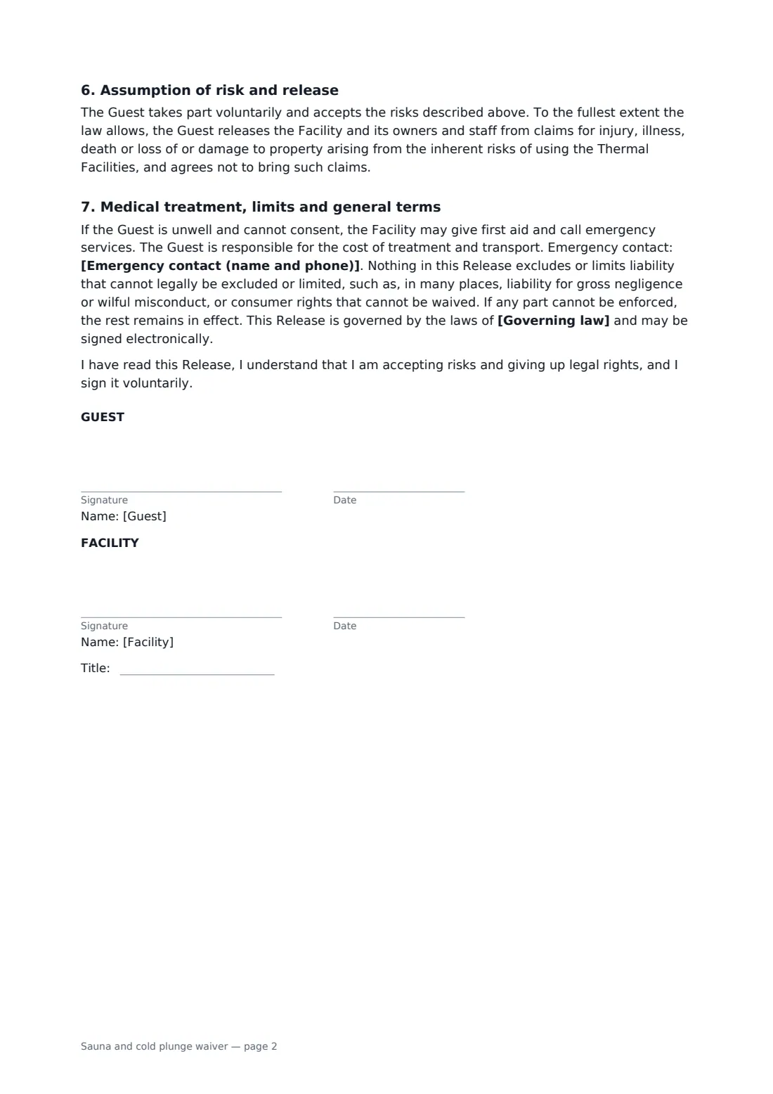 Sauna and cold plunge waiver — page 2 of 2