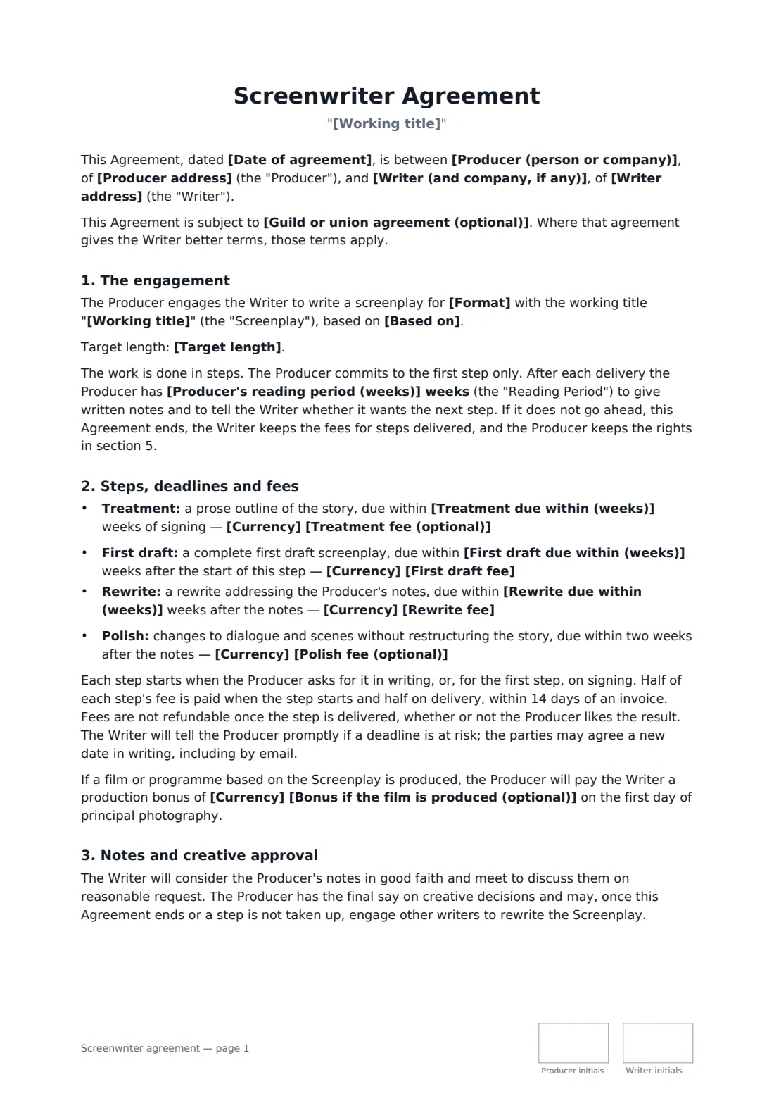 Screenwriter agreement — page 1 of 2