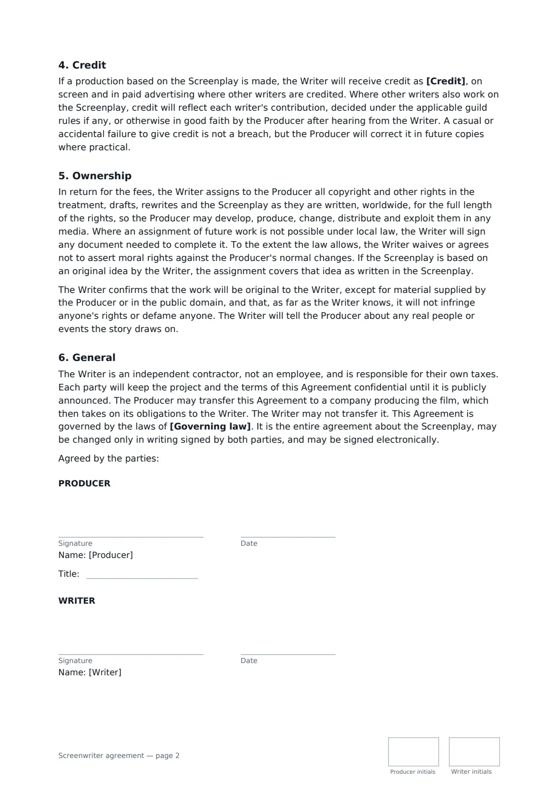 Screenwriter agreement — page 2 of 2