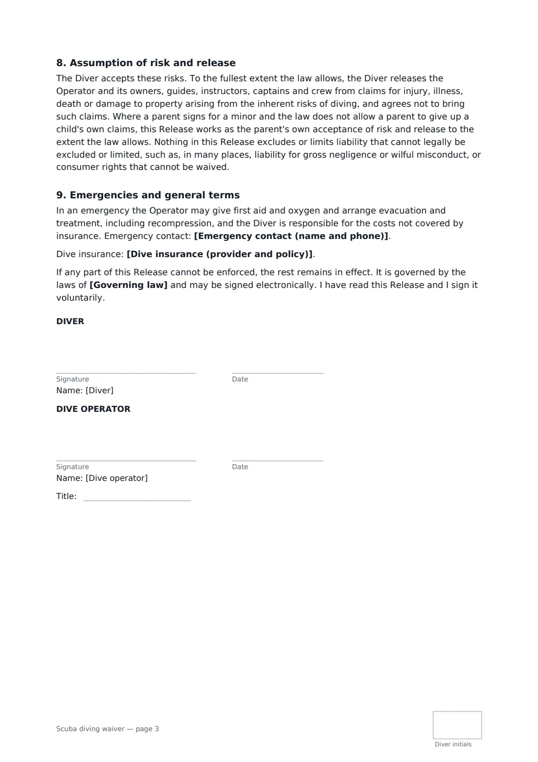 Scuba diving waiver — page 3 of 3