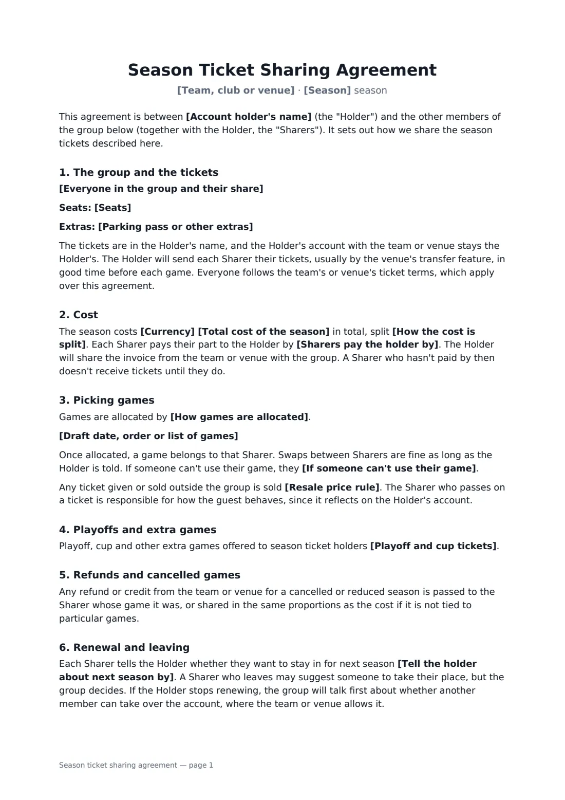 Season ticket sharing agreement — page 1 of 2